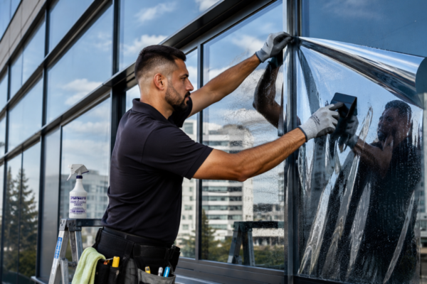 Instalación Profesional de Papel Polarizado en Ventanas Comerciales Control Solar y Seguridad