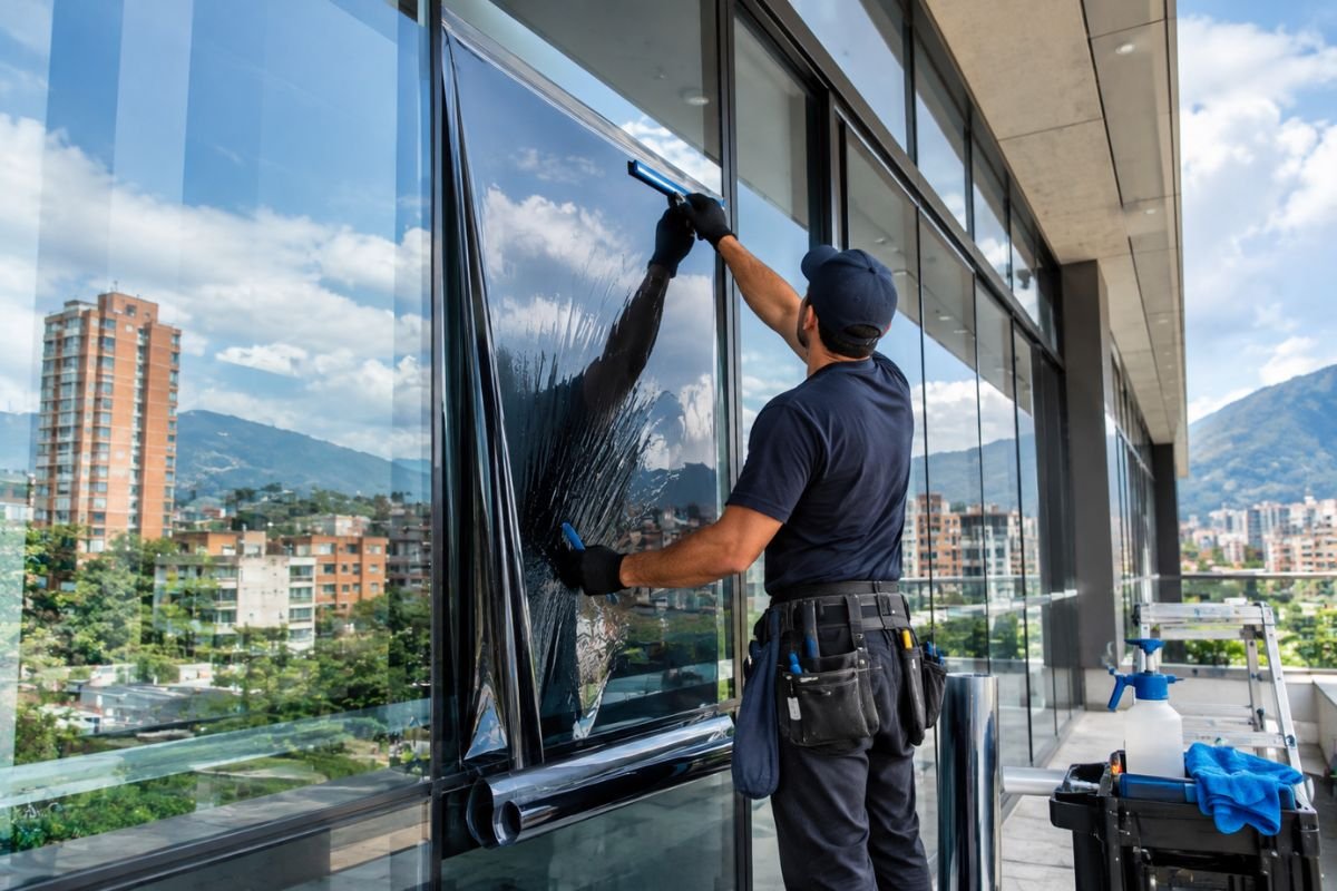 Instalación profesional de películas arquitectónicas en vidrios