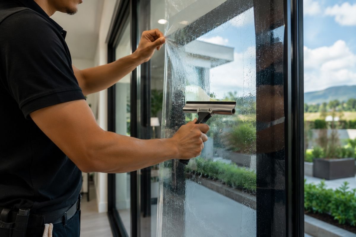Instalación de película de seguridad para vidrios en una vivienda