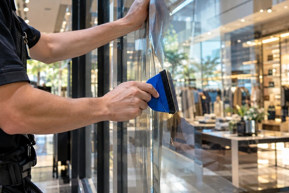 Instalación de películas arquitectónicas para vitrinas