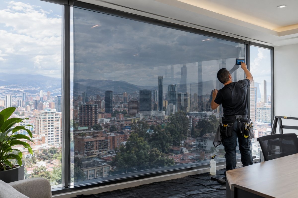 Instalación profesional de películas arquitectónicas para vidrios
