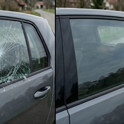 comparación de vidrio sin protección y vidrio con película de seguridad en Colombia después de un impacto