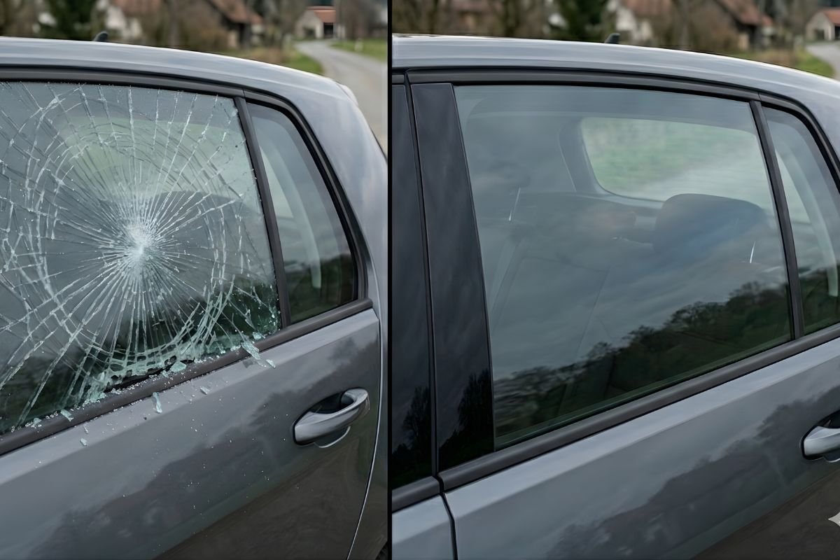comparación de vidrio sin protección y vidrio con película de seguridad en Colombia después de un impacto
