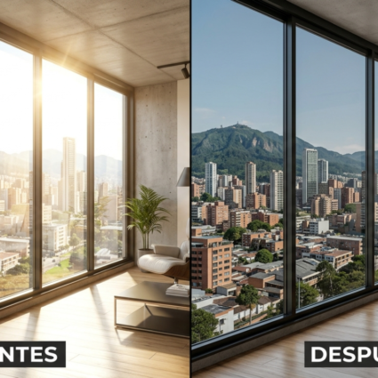 Instalación de polarizado arquitectónico en ventanas de oficina en Bogotá para reducir calor y mejorar privacidad