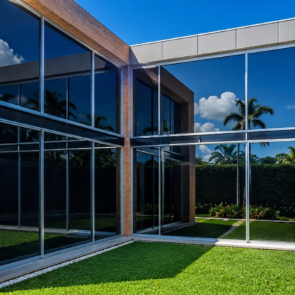 Fachada moderna con polarizado arquitectónico y control solar en Armenia Quindío