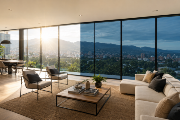 Polarizados para casas en Bogotá instalados en amplios ventanales de una vivienda moderna para reducir calor, reflejos y rayos UV