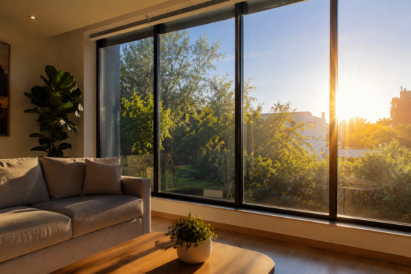 Habitación con grandes ventanales protegidos con películas de control solar para reducir el calor y mejorar el confort térmico en una vivienda en Colombia.
